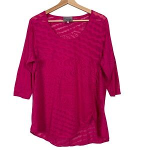 Lynn Ritchie Silver Womens Size Large Sheer Burnout Top 3/4 Sleeve Fuchsia‎